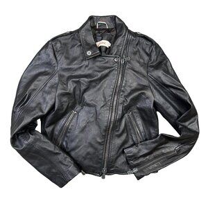 Barone 100% Leather Black Moto Bikercore Zipper Jacket Small Italian Italy